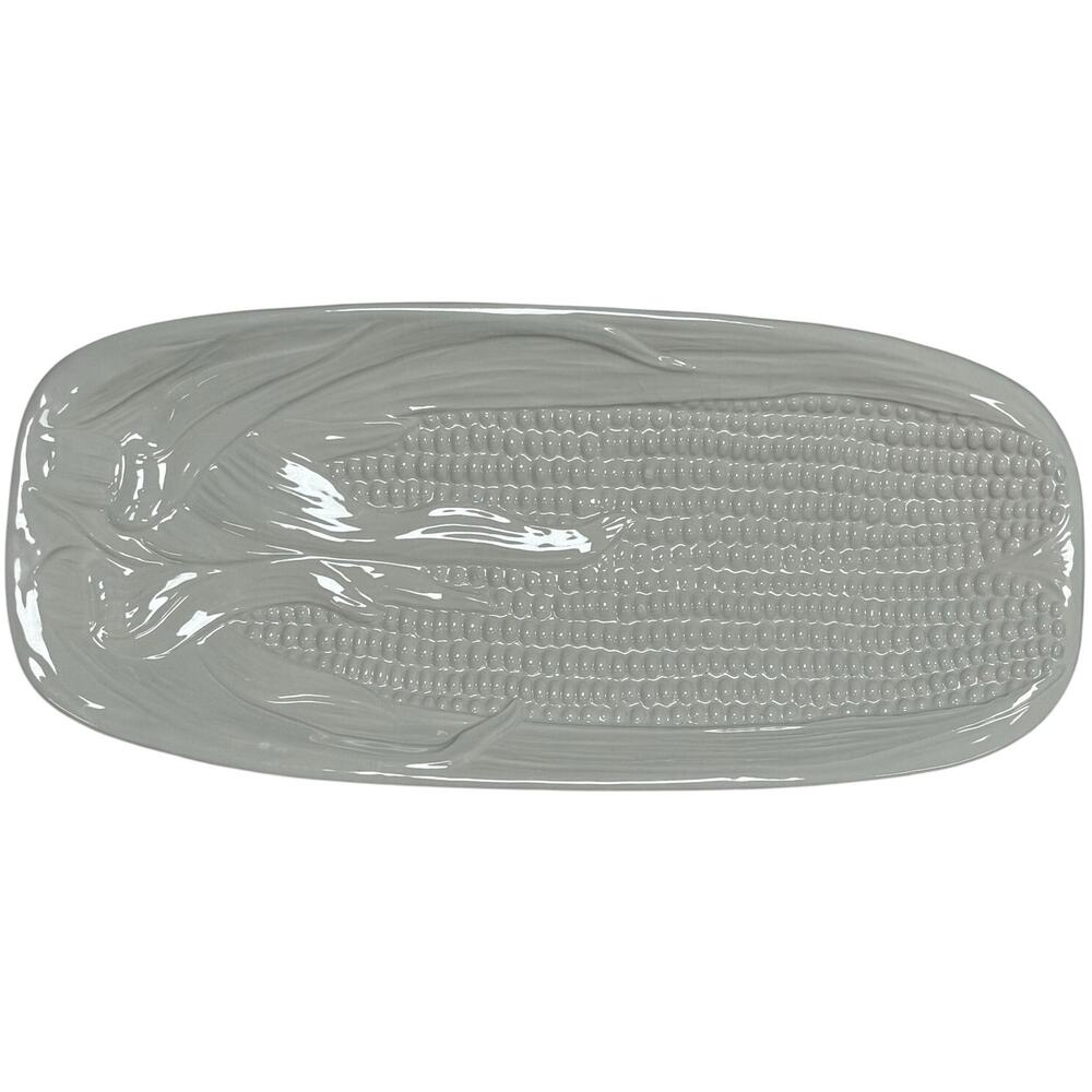 Vintage 70s Corn Serving Platter Ancora Italy 6806 White Ceramic 15.25”